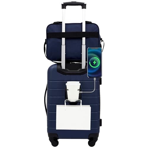 Wrangler 2 Piece USB Port Cup Holder Carry-On Luggage Set