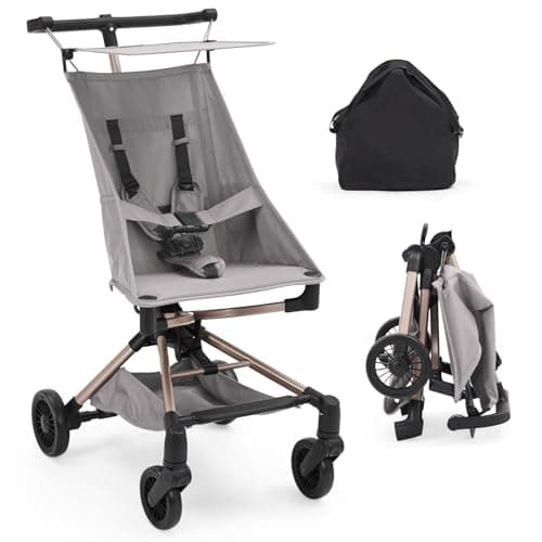 Lightweight Baby Travel Stroller, 8.4 Lbs Compact Airplane Friendly Stroller, One-Hand Quick Fold Design, Breathable Fabric with UPF 50+ Sun Canopy, Overhead Bin Compatible Portable Car for Infants & Toddlers,Grey