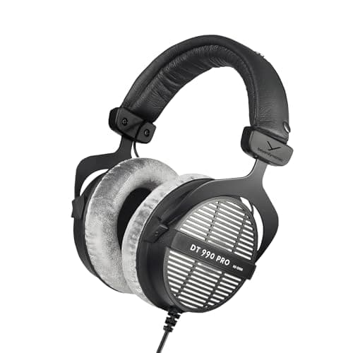 beyerdynamic DT 990 PRO, 80 Ohm, Open Back, Over Ear, Wired Professional Studio Headphones, Gaming, Podcast, Audiophile, Mixing, 3m Straight Cable, Black with Gray Velour Ear Pads