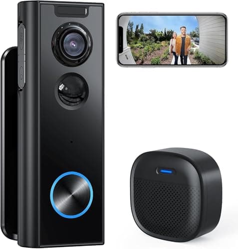 XTU 2K Wireless Video Doorbell Camera No Subscription with Chime & Multi-Angle Bracket, Two-Way Audio, Human Detection, Night Vision, Battery Powered, Compatible with Alexa and Google Home