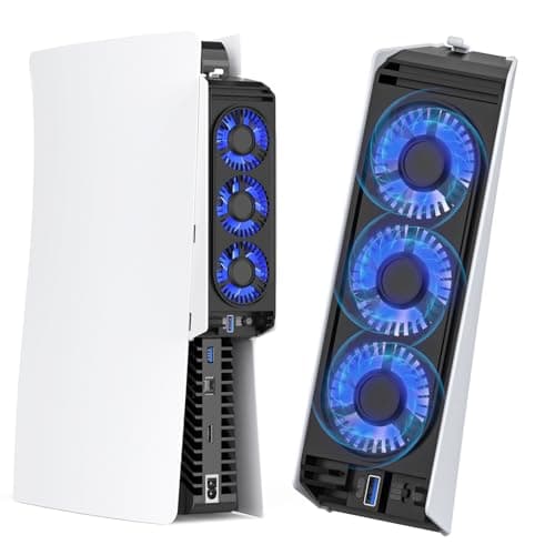 for PS5 Cooling Fan with Led Light, Quiet for PS5 Fan Cooling Fan HUIJUTCHEN for PS5 Cooler Cooling Fan for Playstation 5 fan with 3 Small Fans 3.0 USB Port 2 Fan Speed Setting fan for PS5 (Not for PS5 Slim/Pro)