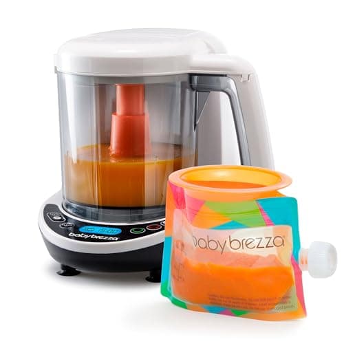 Baby Brezza One Step Baby Food Maker Deluxe - Auto Shut Off, Dishwasher Safe Cooker and Blender to Steam + Puree Organic Food for Infants + Toddlers - Set of 3 Pouches + 3 Funnels