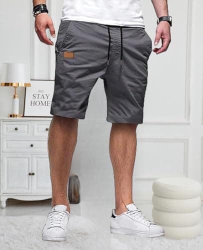 Mens Casual Shorts - Cotton Drawstring Summer Beach Stretch Twill Chino Golf Shorts, Grey, 3X-Large