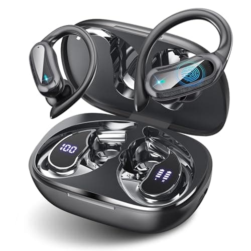 Wireless Earbuds Bluetooth Headphones, 54H Playtime Stereo Over Ear Buds with ENC Noise Cancelling, LED Power Display, IPX7 Waterproof Sport Earphones wih Earhooks for Running, Workouts - Black