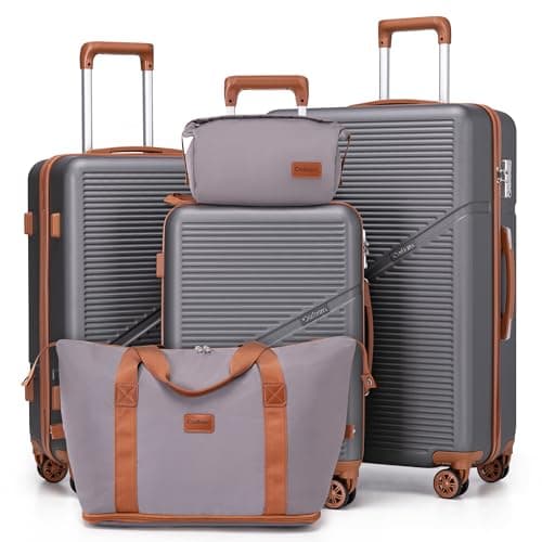 5-Piece ABS Hardshell Luggage Set with 8-Spinner Wheels & TSA-Approved Locks - Durable Checked Suitcase Set for International Travel, Business & Family Vacations