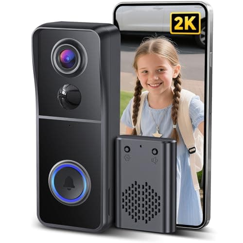 AUE Doorbell Camera Wireless Outdoor,2K Video Doorbell with Ring Chime, 2.4GHz WiFi, Smart Motion Detection, Night Vision, 2-Way Audio, Cloud Storage, Battery-Powered, Works with Alexa & Google Home