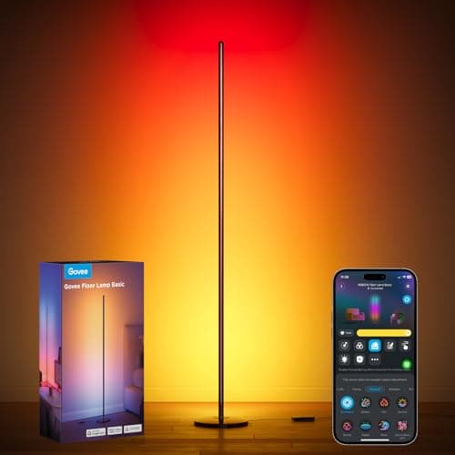 Govee Floor Lamp Basic, 1000lm LED Corner Lamp Compatible with SmartThings, Matter, Alexa, Standing Lamp with Music Mode and 16 Million DIY Colors, 85 Dynamic Scene, Modern Floor Lamp for Living Room