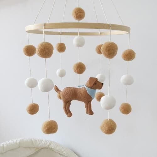 Goukurlsma Baby Crib Mobile for Boys Girls Dog theme Baby Mobile for Crib Mobile for Bassinet with Felt Ball, White-blue