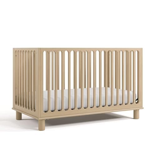Storkcraft Sicily Convertible Crib with Toddler Guardrail (Driftwood) – GREENGUARD Gold Certified, Toddler Bed Conversion Kit Included, 100% Solid Wood, Fits Standard Crib Mattress
