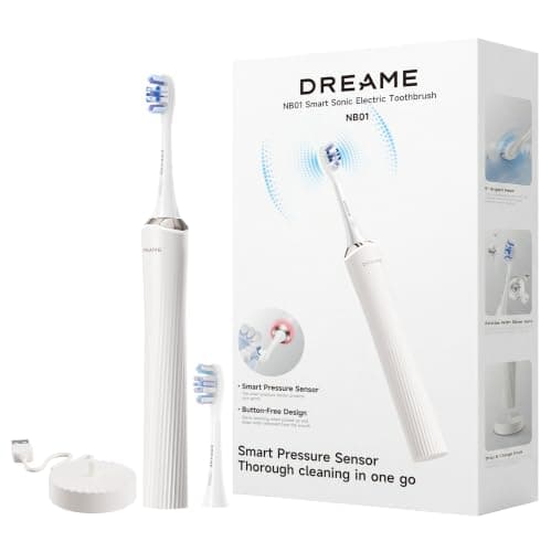 DREAME NB01 Electric Toothbrush for Adults– 72,000 VPM Motor Sonic Tooth Brush, with Two 96% Antibacterial Brush Heads, Button-Free, Automatic Posture Recognition, Rechargeable Battery, IPX7 Waterproof, White