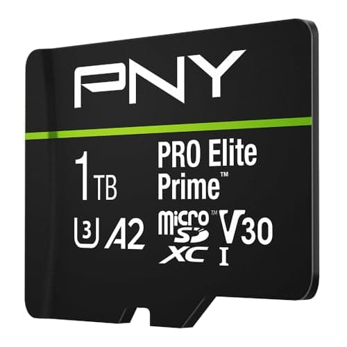 PNY microSDXC Card 1TB Pro Elite Prime Class 10 U3 V30 A2 + SD Adapter - Up to 200MB/s, Class 10, U3, V30, A2, 4K UHD, Full HD, UHS-I