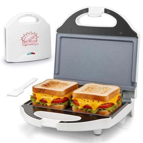 AshGlen Ceramic Mini Panini Press, Breakfast Sandwich Maker Press, Sandwich Press, 2-Slice Grilled Cheese Maker, Sandwichera Electrica, Panini Maker, Sandwich Toaster, PFAS-Free Ceramic Coating, White