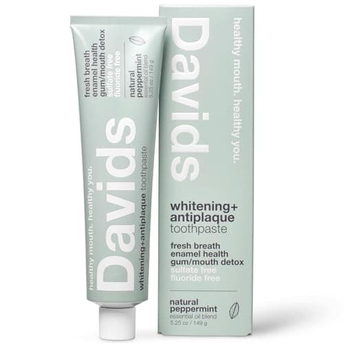 Davids Natural Toothpaste, Whitening, Antiplaque, Fluoride-Free, SLS-Free, Xylitol, Peppermint Oil, 5.25 OZ, Tube Roller Included