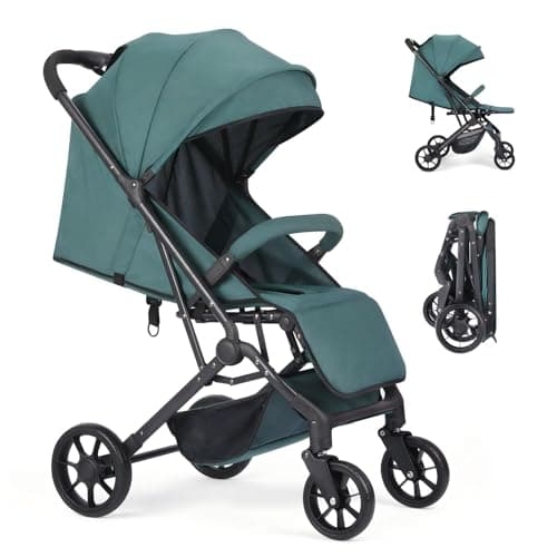 Travel Stroller, Lightweight Compact Baby Stroller for Airplane with One-Hand Fold, Multi-Position Recline, Canopy, 4 Wheel Suspension, Storage Basket