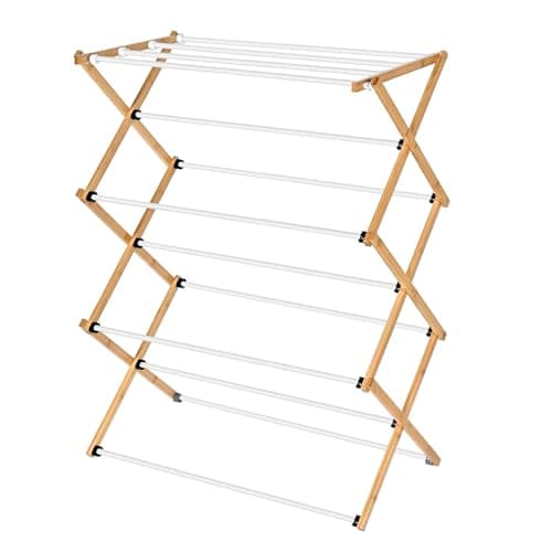SortWise Foldable 3-Tier Wooden Clothes Drying Rack - Space Saving Laundry Rack for Indoor/Outdoor, Clothes, Towels (Folding Design)