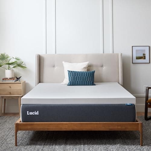 Lucid 3 Inch Bamboo Charcoal Memory Foam Mattress Topper, Queen