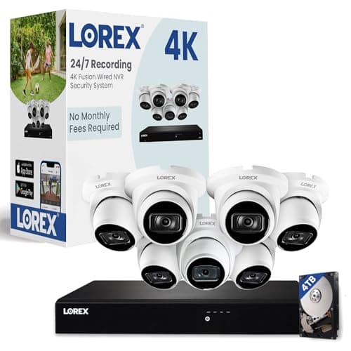 Lorex 4K NVR System with 7 White Dome IP PoE Cameras | 4TB Local Storage | |16 Channel (Wired & Fusion WiFi) Surveillance | Color Night Vision | Person & Vehicle Detection | Listen-in Audio
