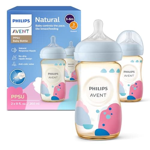 Philips Avent Natural PPSU Baby Bottle with Natural Response Nipple, 9oz, 2pk, SCY943/02