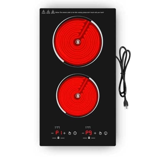 VBGK Electric Ceramic Cooktop, Built-in Radiant Electric Stove Top, 110V Ceramic Electric Stove with 2 Burners, 9 Heating Level, Timer & Kid Safety Lock, Sensor Touch Control,12 inches