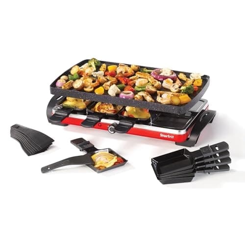 Starfrit The Rock Electric Raclette - 8 Person Party Grill - 8 Spatulas - Reversible Plate - 1500W
