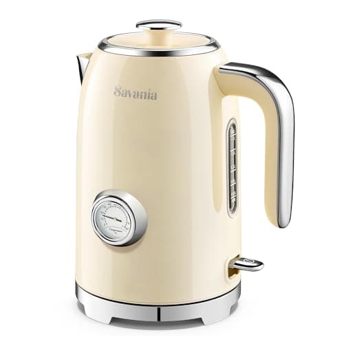 Vintage 1.7L Stainless Steel Electric Kettle with Temperature Gauge and Auto Shut Off, ETL Listed (Beige)