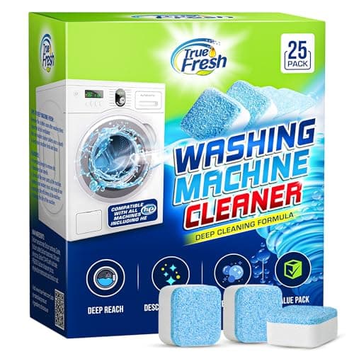 True Fresh Washing Machine Cleaner Tablets 25-Pack - Deep Cleaning Washer cleaner Tablets for Top loader, front Load & HE - Cleans Drum, Tub seal & other Parts Descaler & septic safe