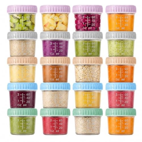 Qeedee 20 Pack Glass Food Containers with Lids, 4 oz Leakproof Food Storage Jars, BPA-Free Reusable Puree Containers for Baby Food, Snacks, Meal Prep, Microwave, Dishwasher, Freezer Safe