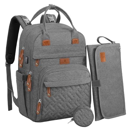 Diaper Bag Backpack – Large Multifunction Travel BabyBag with Portable Changing Pad,Pacifier Case,Stroller Straps & Insulated Pockets, USB Charging Port for Moms & Dads – Newborn Essentials(DARKGREY)