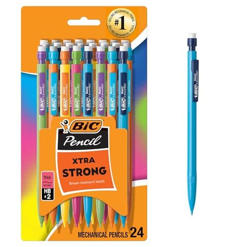 BIC Pencil Xtra Strong (colorful barrels), Thick Point (0.9 mm), 24-Count