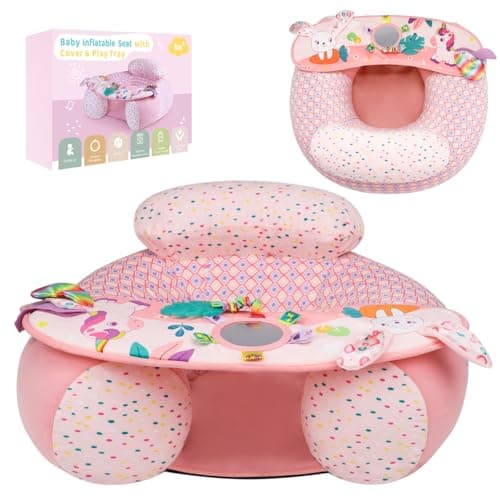 Blublu Park Baby Chair Sit Me Up Floor Seat with Detachable Activity Sensory Tray, Inflatable Seat with Cover for Babies 3-36 Months, Portable Baby Seats for Sitting up, Unicorn