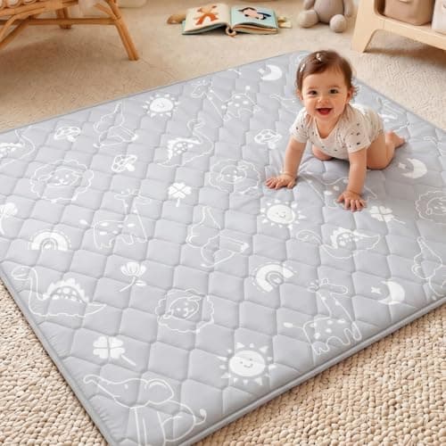 Jinrobabes Baby Playpen Mat 50” X 50”, Baby Play Mat for Floor with 540g High-Density Filling, Non-Slip Foldable Crawling Mat for Babies and Toddlers, Tummy Time(Animal Doodle, 50” X 50”)