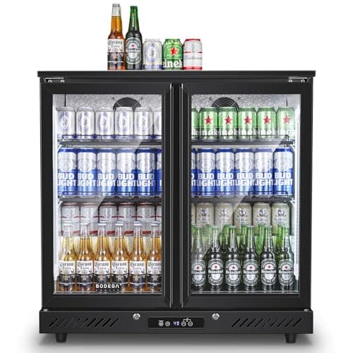 BODEGACOOLER 7.4 Cu.Ft Back Bar Cooler with 2 Glass Doors, Under Counter Beverage Refrigerator, Commercial Drink Fridge, LED Light Display Refrigerator for Beer Soda Drinks Wine