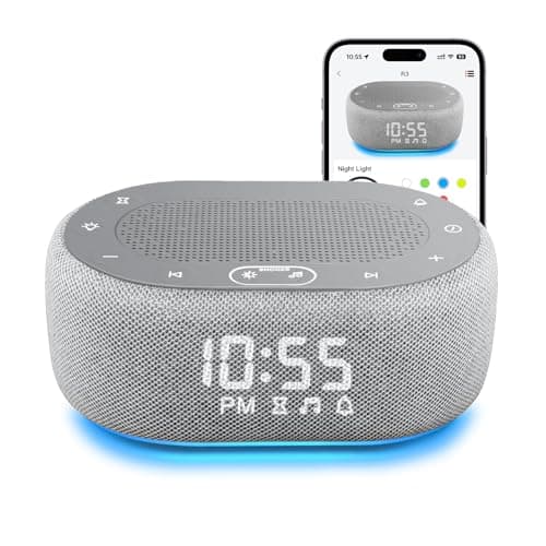 1Mii White Noise Machine with Alarm Clock, Sound Machine for Sleeping for Adult Baby, 30 Soothing Sounds, Smart App Controlled, Dimmable 7-Color Night Light, Sleep Timer, 30 Volume Levels - Grey