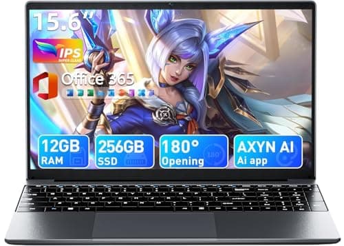 ZAQTG 15.6 Inch Laptop, Windows 11 Laptops with Celeron Quad-core Processor, 12GB RAM 256GB SSD, Office 365, 180° Angle, 7000mAh Battery, Full-Featured Type-C, Business Student Notebook(Gray)