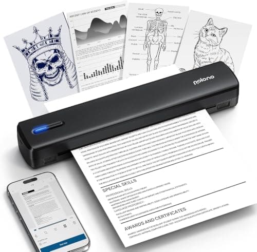 POLONO Portable Printer, D810 Inkless Bluetooth Thermal Printer Wireless for Travel, Compatible with iOS, Android, Laptop, Supports 8.5"x11" US Letter for Office, Car, Home, Black