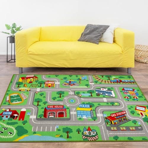 Capslpad Kids Play Rug for Playroom 5.2x3.3 ft Town City Road Map Car Mat Play Mat Educational Learning Carpet Area Rug for Boy Girl Toddler Bedroom Playroom