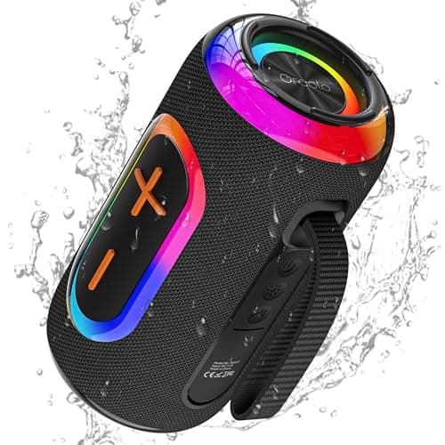 Oraolo Bluetooth Speaker, Portable Speaker with 24W Loud Stereo Sound, Colorful RGB Lights, TWS Pairing, Bluetooth 5.4, 15H Playtime, Support AUX/TF Card, Wireless Speaker for Party Outdoor Camping