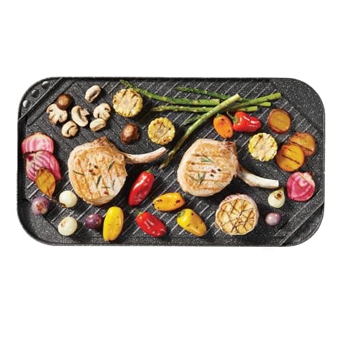 Starfrit The Rock 50x28cm (19.7" x 11") Non-Stick Reversible Grill & Griddle - Durable Forged Aluminum - Oven Safe - PFOA Free - Easy to Clean - Black