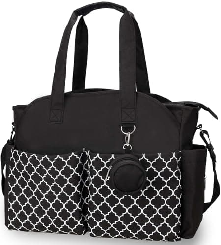 HATINXIA Baby Diaper Bag Tote, Large Travel Diaper Tote for Mom and Dad, Baby Nappy Changing Bag Mommy Bag with Pacifier Case & Insulated Pockets, Waterproof Diapers Messenger Tote Bag, Black
