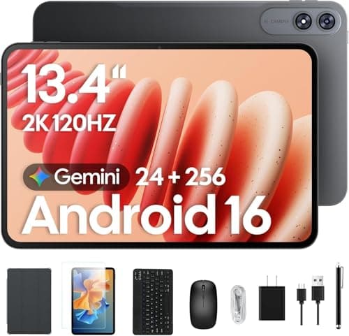 2026 Upgraded 13.4 inch Android 16 Tablet with Keyboard Bundle, Large 13 inch Tablet with 2K 120Hz IPS Display, 24GB RAM + 256GB ROM, 2.2Ghz Octa-Core,10000mAh, Tablet with Pen & Mouse