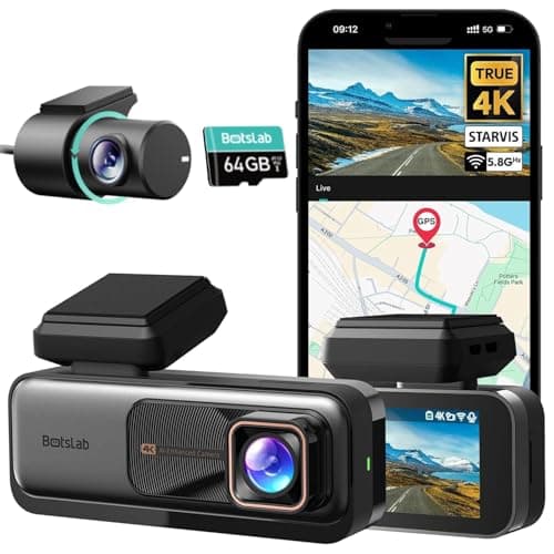BOTSLAB 4K Dash Cam Front and 1440P/2K Rear | STARVIS 415,3.18" IPS Screen, 5.8GHz WiFi Dash Camera for Cars, 64GB Card Included, ADAS/GPS/Night Vision/170° Wide Angle, 24H Parking Mode