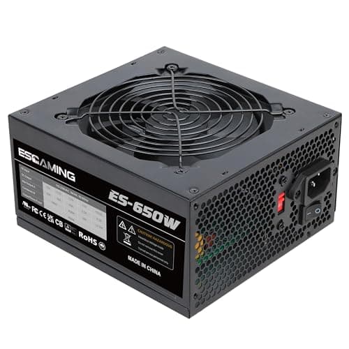 ESGAMING 650W Non Modular Power Supply with Low-Noise 120mm Fan ATX PSU, 115/230 Voltage Switch PFC Protection
