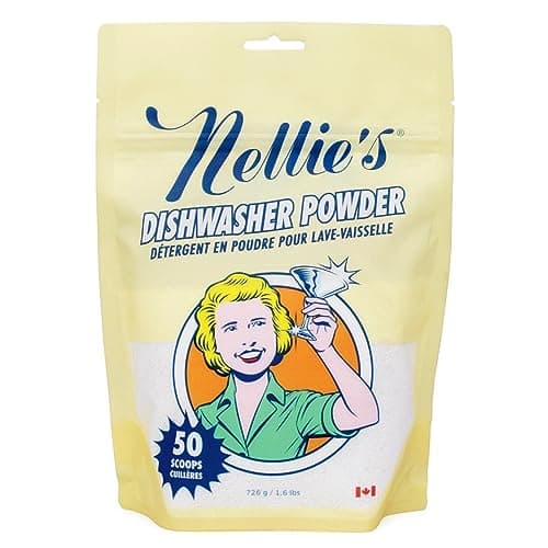 Nellie's Dishwasher Powder - 50 Loads - Fragrance-Free, Septic Safe, Phosphate-Free Dishwasher Detergent - Penetrates Grease & Food Residue for Spotless Plates - (Made in Canada)