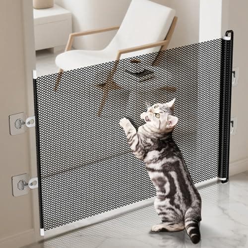 Retractable Stair Baby Gate, Indoor Pet Stair Barrier, No Drilling Baby Safety Gate, for Stairway Hallway Patio Porch Yard Balcony Deck Bathroom Garage