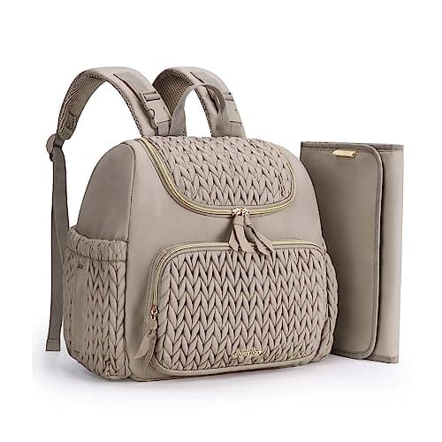 mommore Diaper Bag Small Diaper Backpack Stylish Baby Travel Backpacks with Insulated Pockets, Changing Pad, Stroller Straps, Brown Taupe, Small-17L, Daypack Backpacks