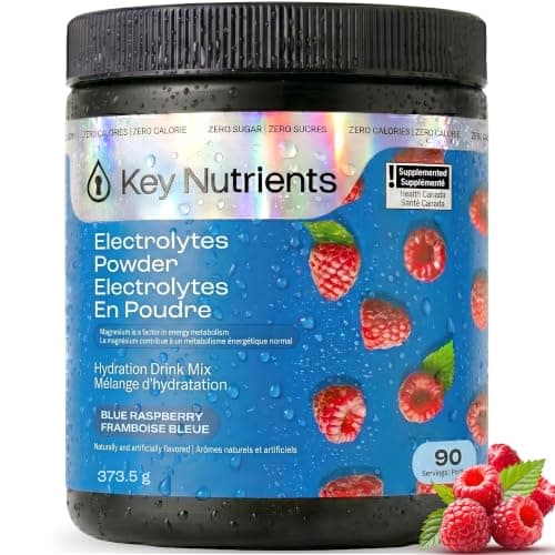 KEY NUTRIENTS Multivitamin Electrolytes Powder Sugar Free - Refreshing Blue Raspberry Electrolyte Powder - Sodium & Energy Supplement - Hydration Powder - No Calories - 4.3 g x 90 Servings