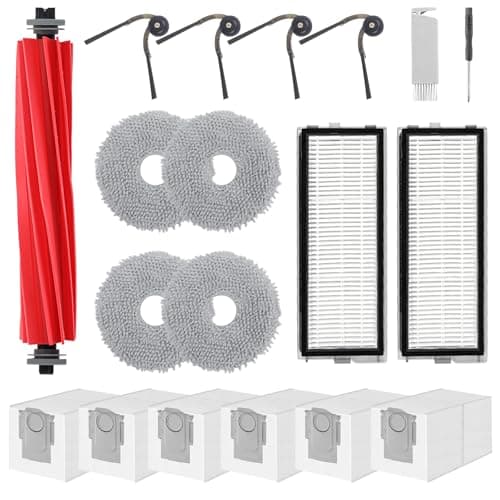 Spofan Accessories Replacement Kit for Roborock Qrevo S Pro, QV 35A/QV 35S, QR 598/QR 798 Robot Vacuum, 1 Main Brush, 4 Mop Cloths, 2 Filters, 4 Side Brushes, 6 Dust Bags, 1 Cleaning Tool - 18 Pcs