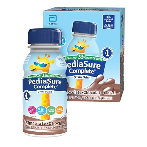Pediasure Complete Reduced Sugar, 33% Less Sugar, Nutritional Supplement, 4 X 235 ml, Chocolate, 940 ml. Multi-colored