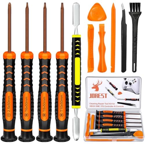 JOREST Repair Kit for PS4 PS3 PS5 Xbox one/360, PH0 and T6 T8 T10 Torx Security Screwdriver, Crowbars, Tweezers, Brush, Cleaning and Disassembly Tool for Controller and Console