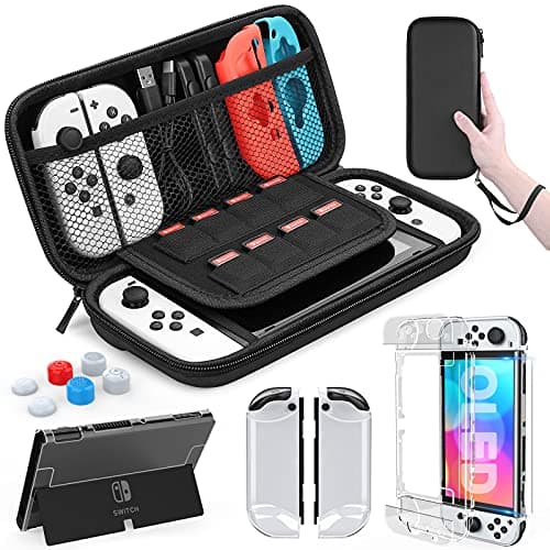 HEYSTOP Case for Nintendo Switch OLED Model, Protection for Switch OLED Switch Case OLED Kit Accessories Cover for Nintendo Switch OLED with Tempered Glass Screen and Thumb Covers Grips